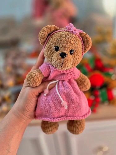 خرس مخملی دستبافت ۳۶ سانتی | عروسک مخمل نرم و قابل شستشو