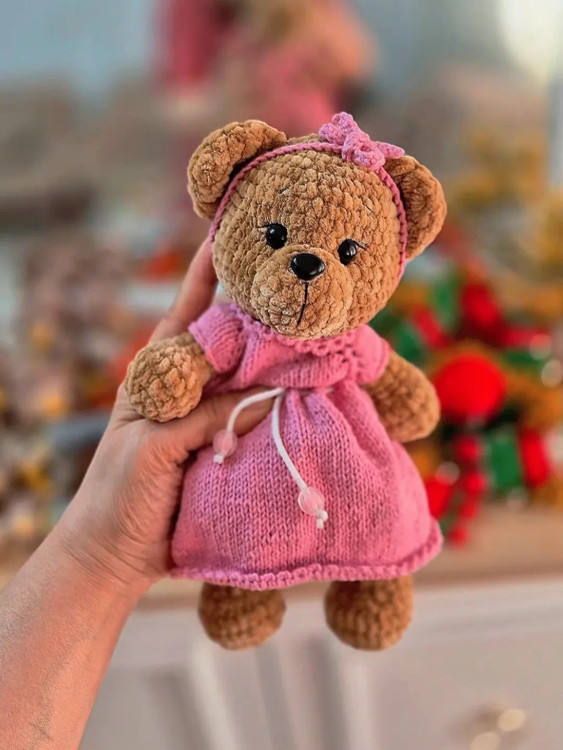 خرس مخملی دستبافت ۳۶ سانتی | عروسک مخمل نرم و قابل شستشو